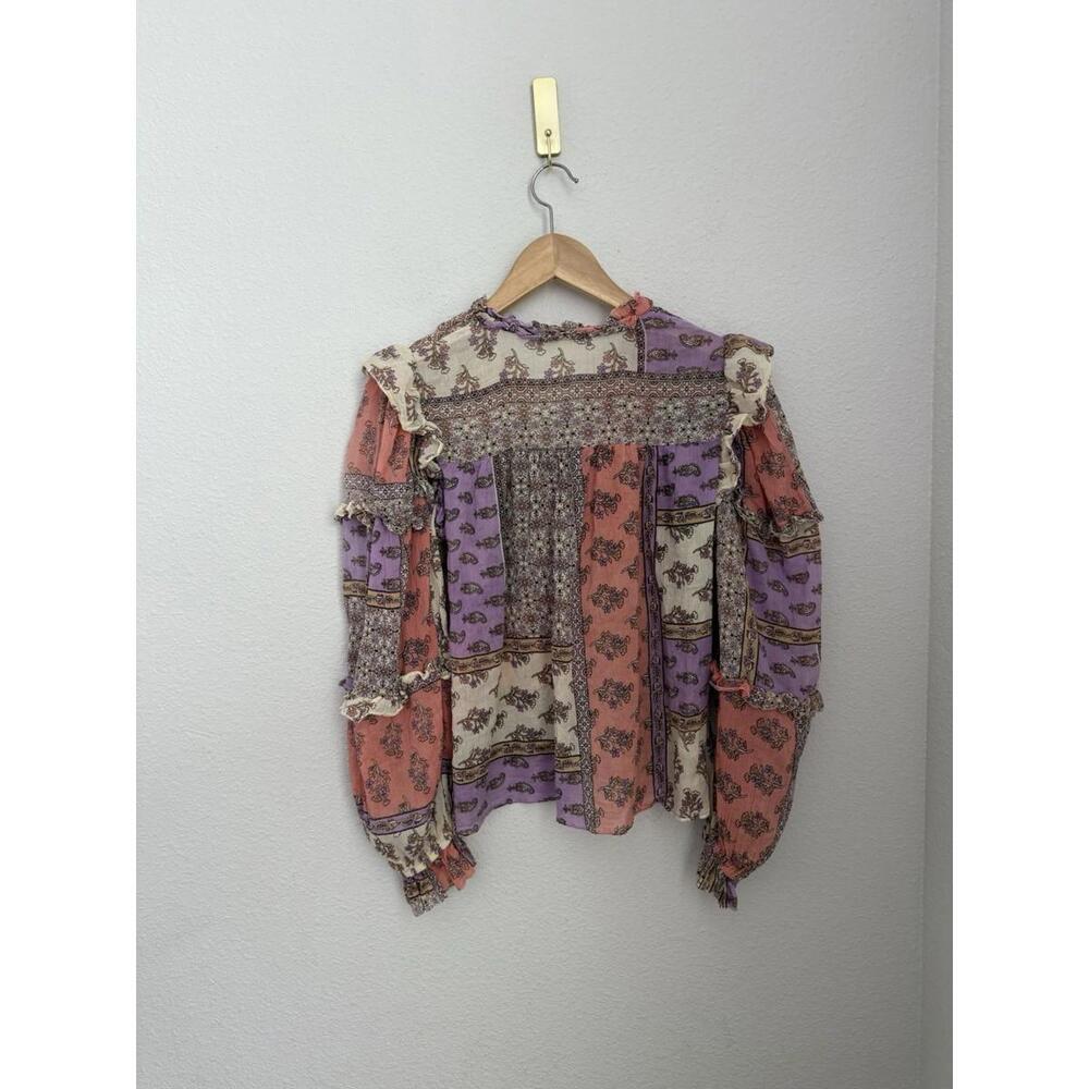 Karlie Patchwork Floral Peasant Blouse in Coral, Lavender & Cream - Picture 7 of 7